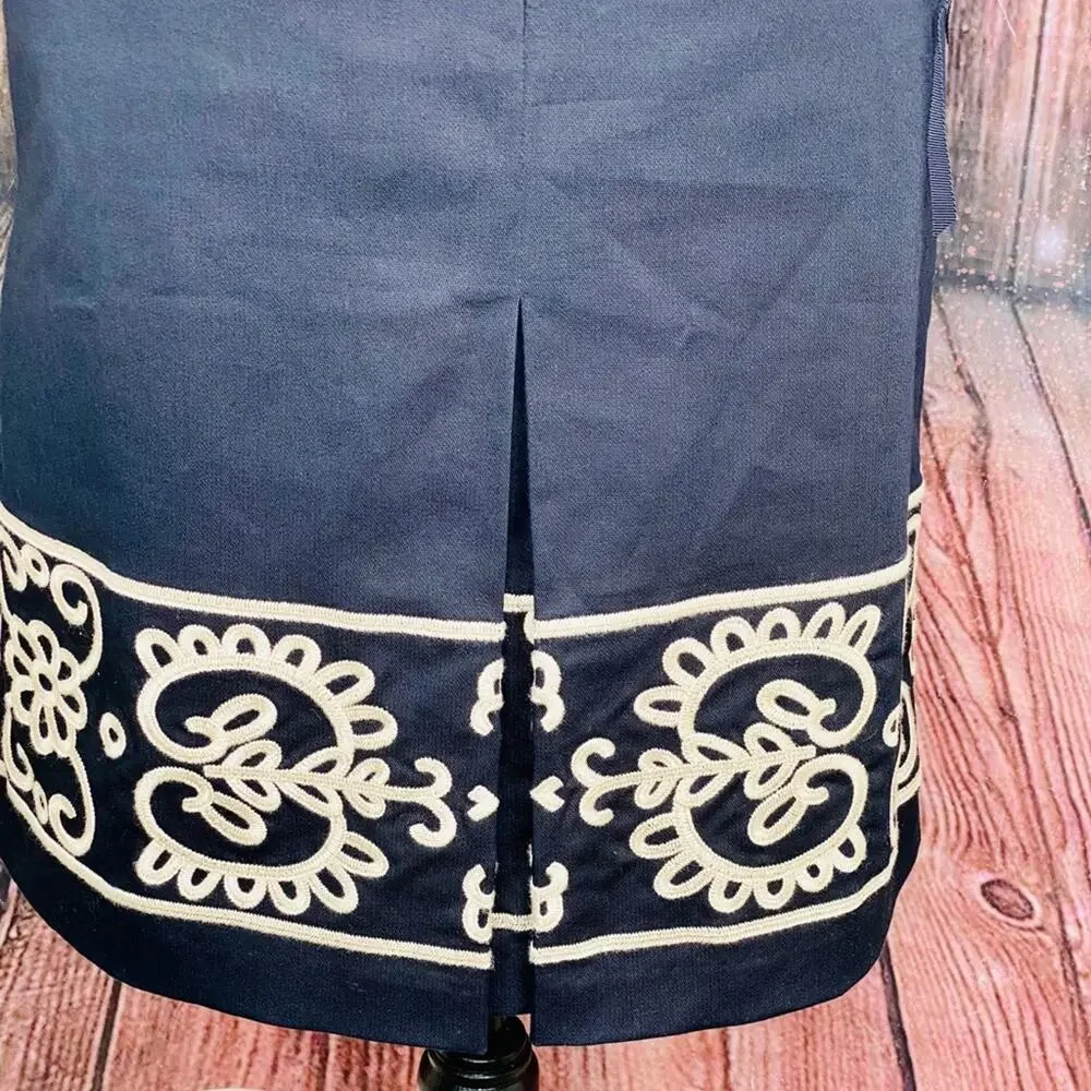 Loft Dark Navy Skirt with tan Embroidery detail 4